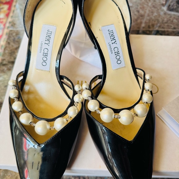 Jimmy Choo Black Heels with Pearl Accents - Picture 5 of 14